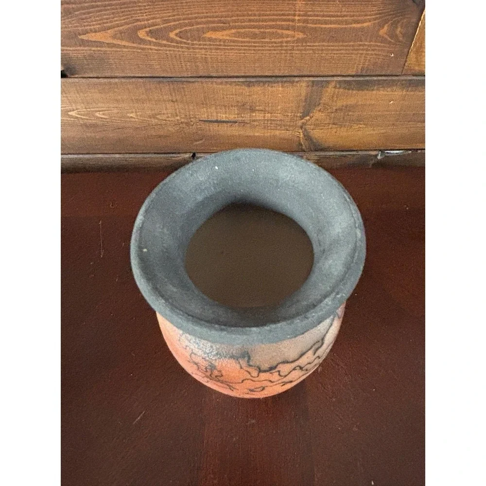 Horsehair Pottery Vase Small Hand Made Textured 5 inch tall Hand Painted